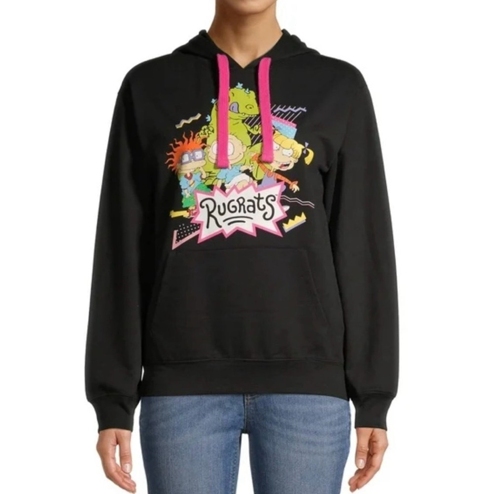 Nickelodeon Rugrats Black Retro Graphic Hoodie, Size Small, Angelica Chucky